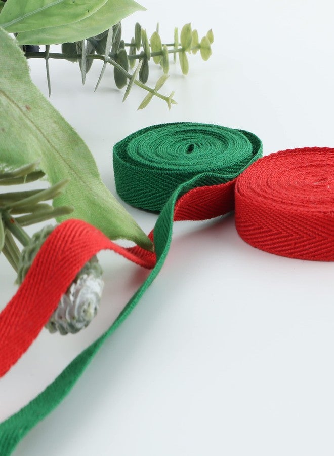 HANDSANDHEART Christmas Twill Tape Ribbon, 5 Yard Red & Green Herringbone Pattern, 100% Cotton Bias Tape for Sewing DIY, Home Decorations, Gift Wrapping Arts & Crafts, Tote Strap (Red/Green, 3/8 Inch) - Image 2